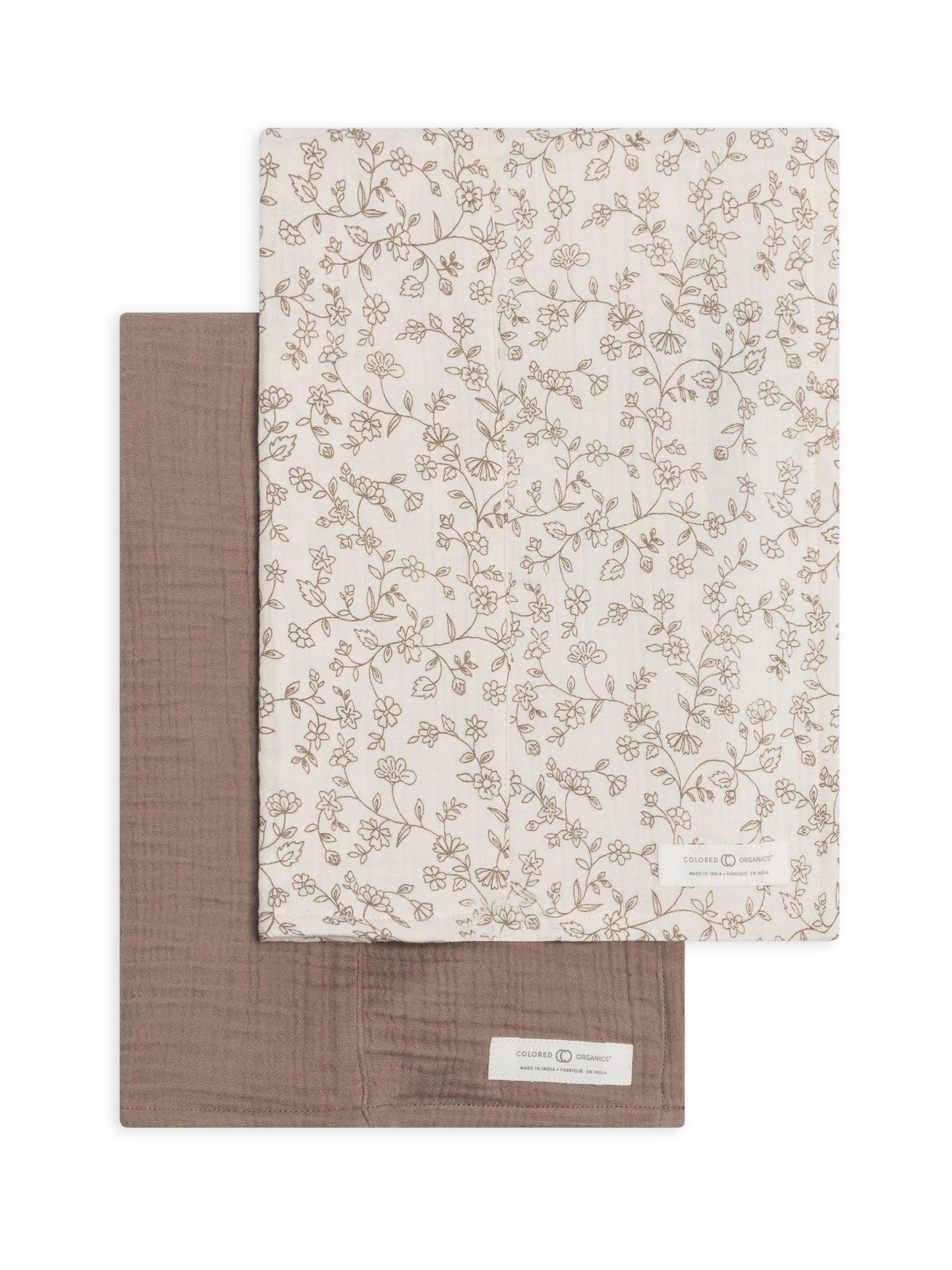 Pip Floral Ivory + Taupe | Organic Muslin Burp Cloth Set