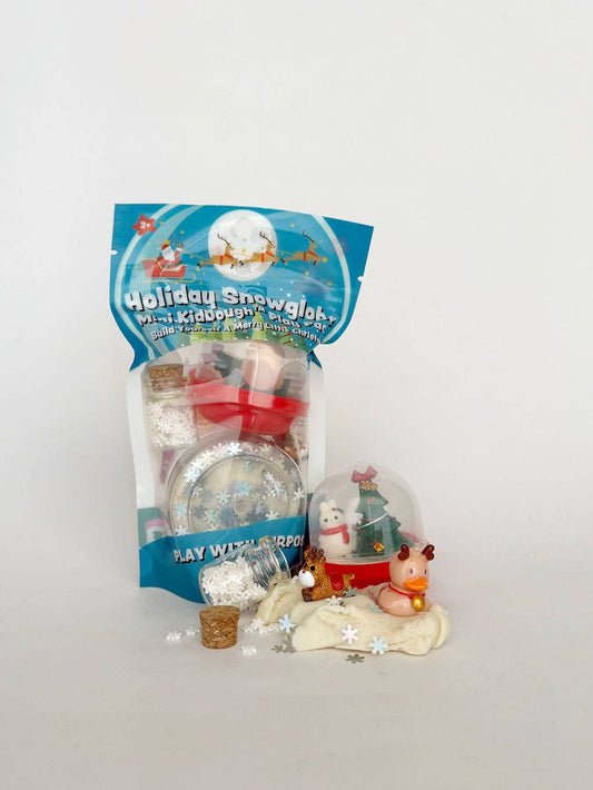 Holiday Snowglobe mini KidDough play pack with the dough snow globe and reindeer pieces