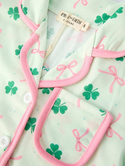 St. Patrick's Day Bow Shamrock Ruffles Pajama Set