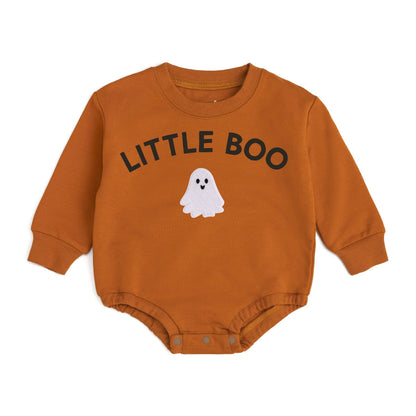 Little Boo Patch Halloween Long Sleeve Romper