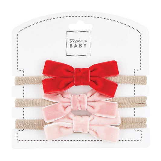 Velvet Bows - Red and Pinks - Set of 3