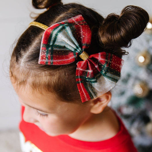 Christmas Plaid Tulle Bow Girls Headband