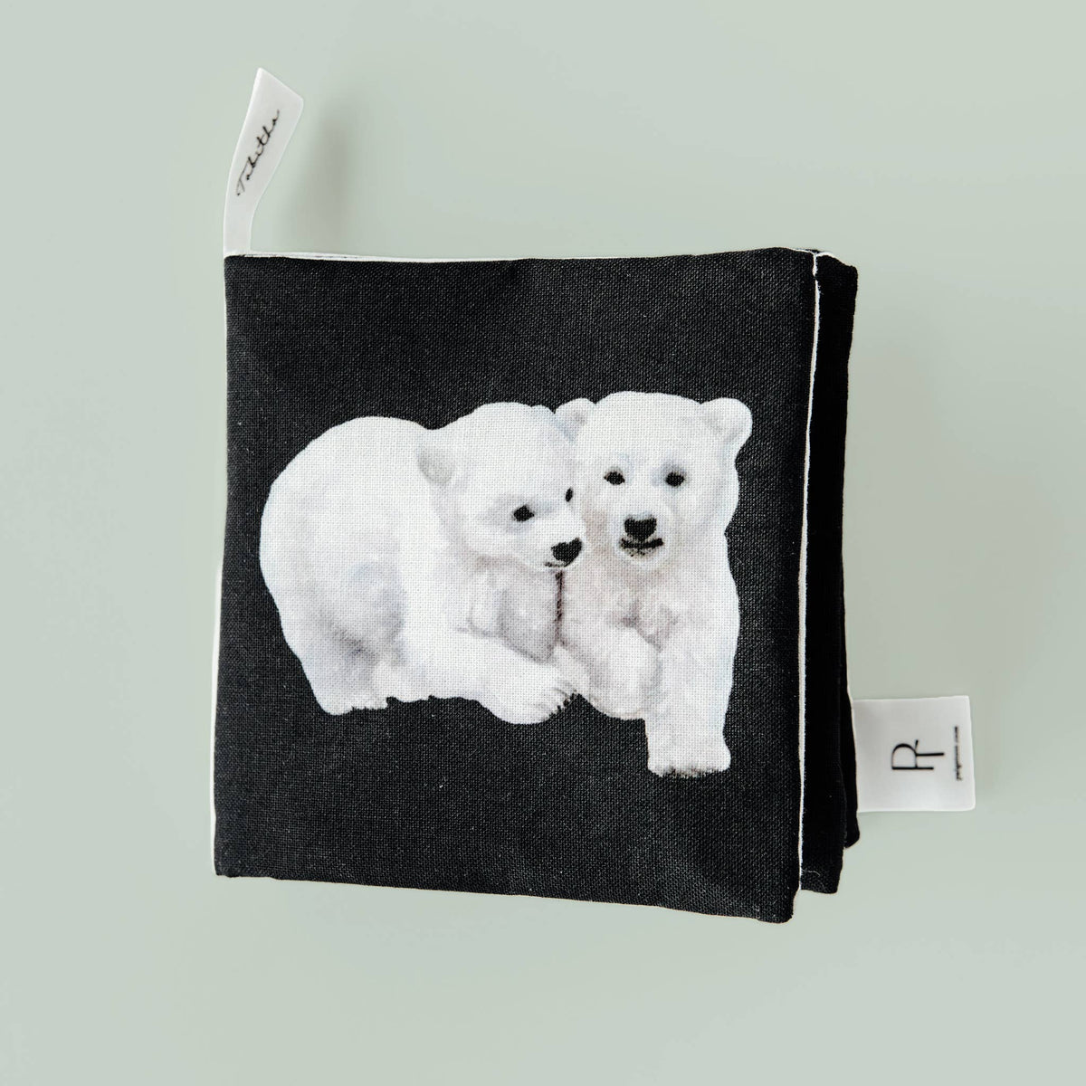 Organic cotton crinkle book for babies with black and white bear cover