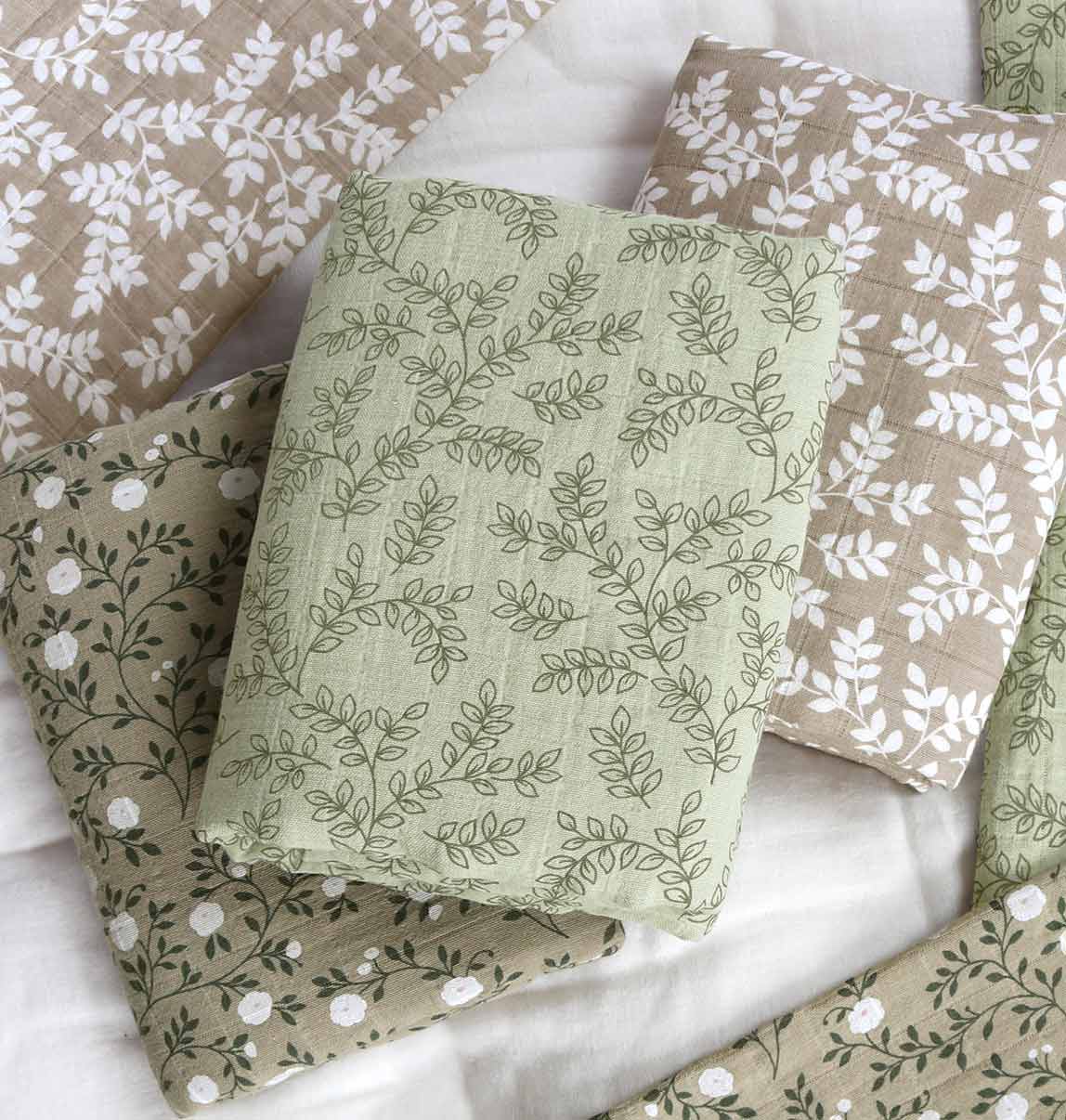 Swaddle/Muslin cloth XL: leaves - sage