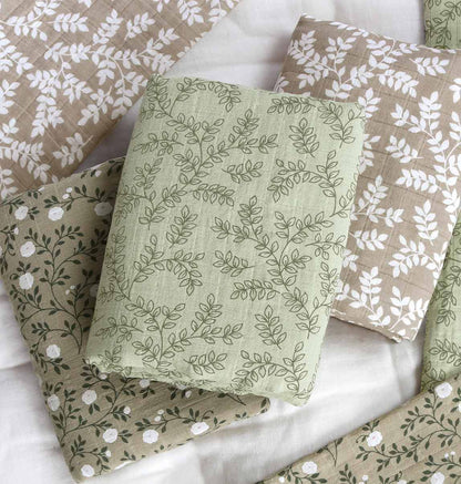 Swaddle/Muslin cloth XL: leaves - sage