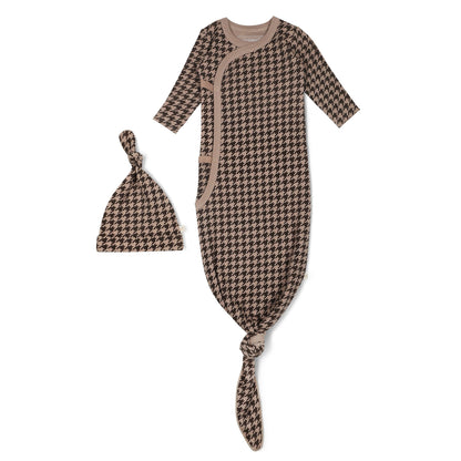 Organic Kimono Knotted Sleep Gown - Houndstooth