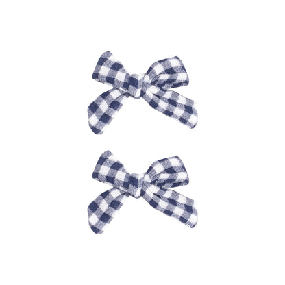 2 Pack Hair Bow with Clip - Navy Gingham