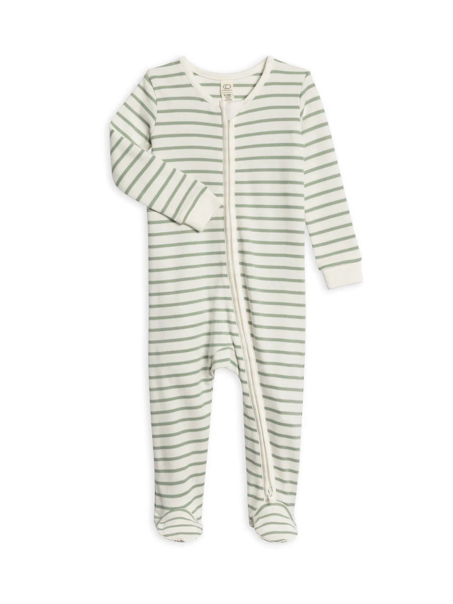 Organic Baby Peyton Footed Sleeper - Vitto Stripe / Jade
