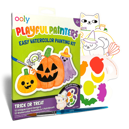 Playful Painters trick or treat watercolor painting kit box with pumpkin and ghost designs