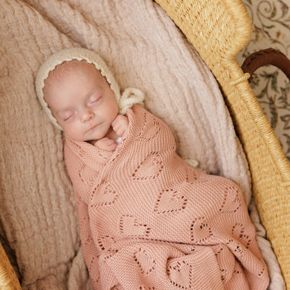 100% Luxury Cotton Swaddle Receiving Baby Blanket - Heart