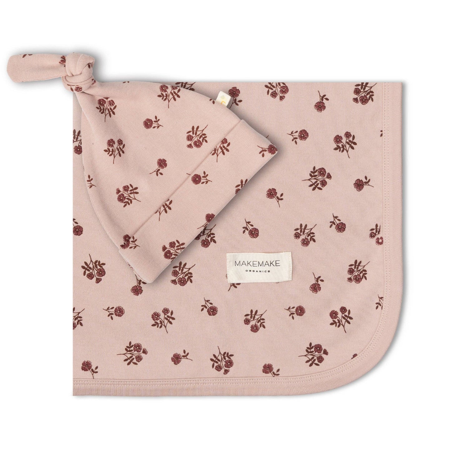Organic Swaddle Blanket & Hat Set - Rosebud