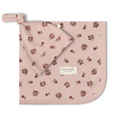 Organic Swaddle Blanket & Hat Set - Rosebud