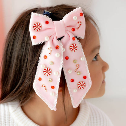 Candy Cane Christmas Gemstone Bow Clip - view 3