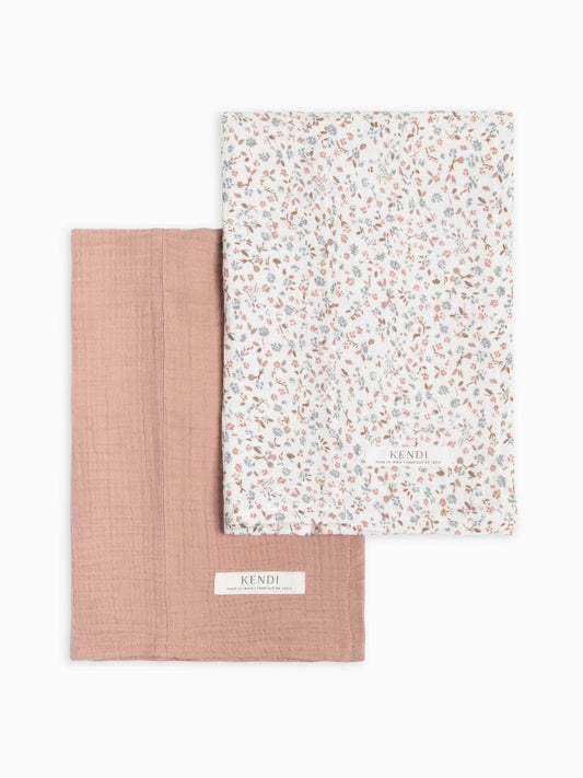 Wyn Floral + Dusty Mauve Muslin Burp Cloth Set