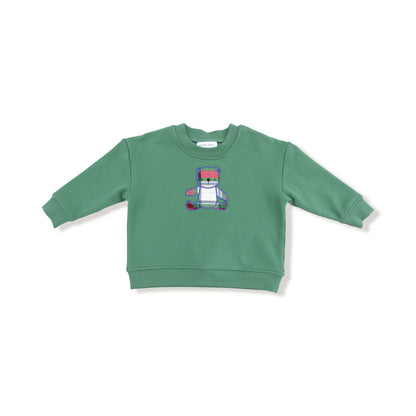 Holiday Plaid - Drop Sleeve Bear Sweatshirt with Rib Cuffs
