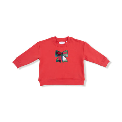 Holiday Plaid - Drop Sleeve Bow Sweatshirt with Rib Cuffs