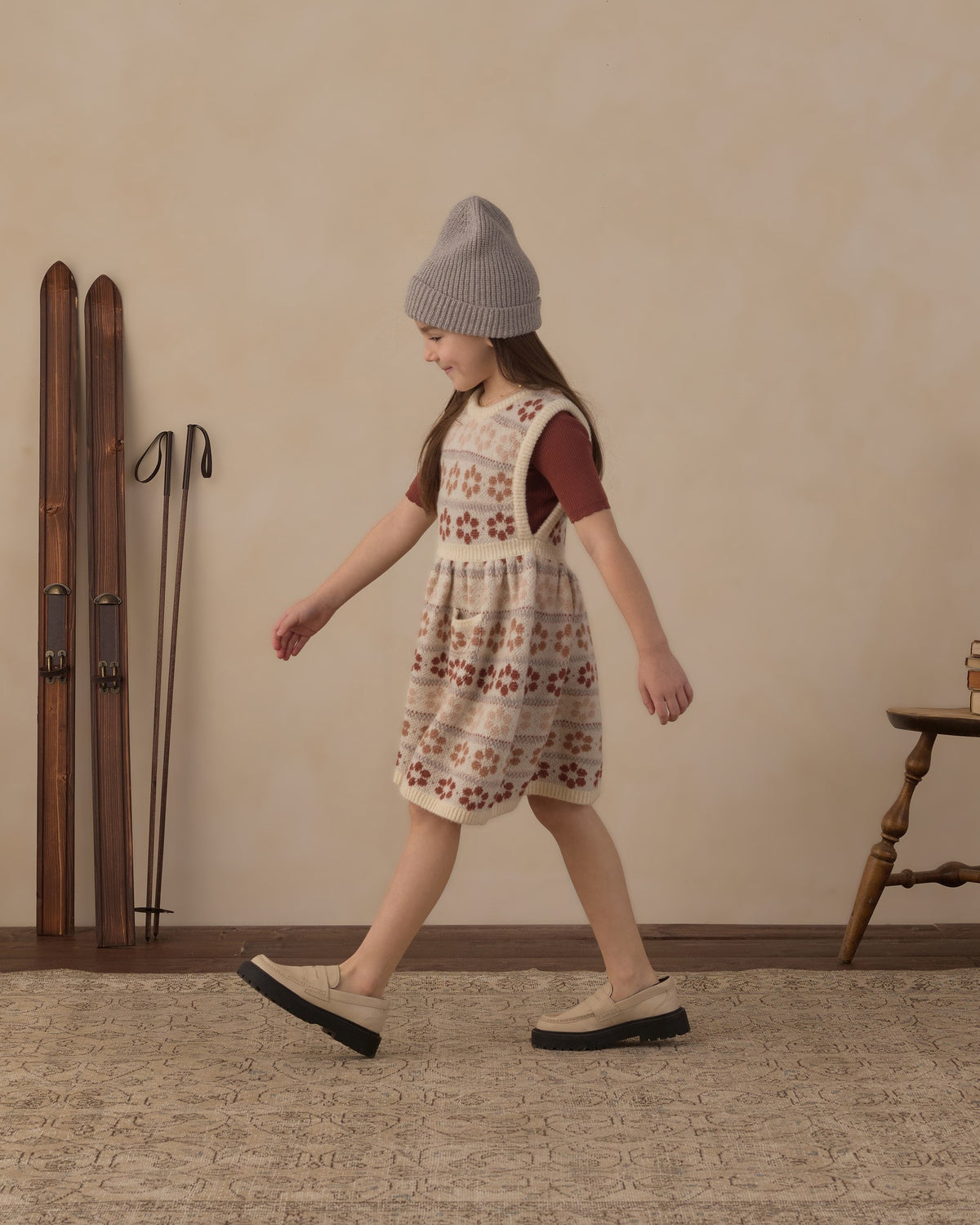 Rylee and Cru Scallop Tee in Brick on model - view 4