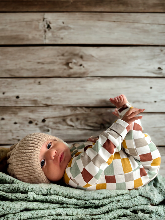Cannoli Checkerboard / Organic 2-Way Zip Romper