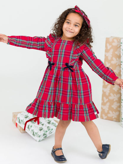 Tis The Season Plaid Ruffle Bow Dress