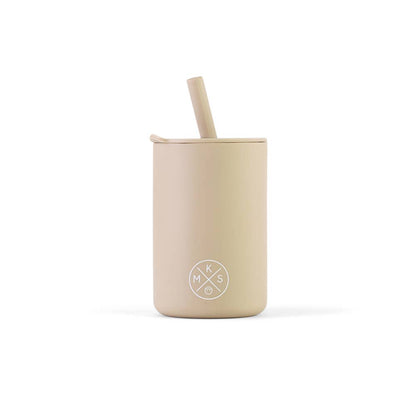 Back to School Silicone Drinking Cup with Straw - Beige