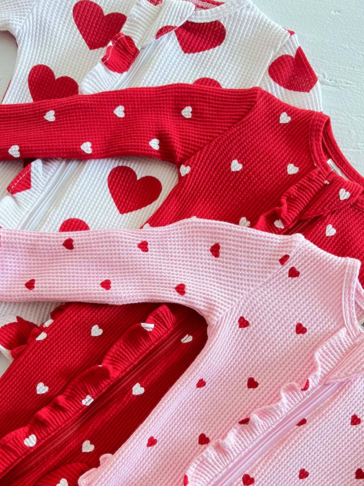 Waffles With Ruffles Organic Waffle Ruffle Zip Footie, Little White Heart – Shop Little Cousins
