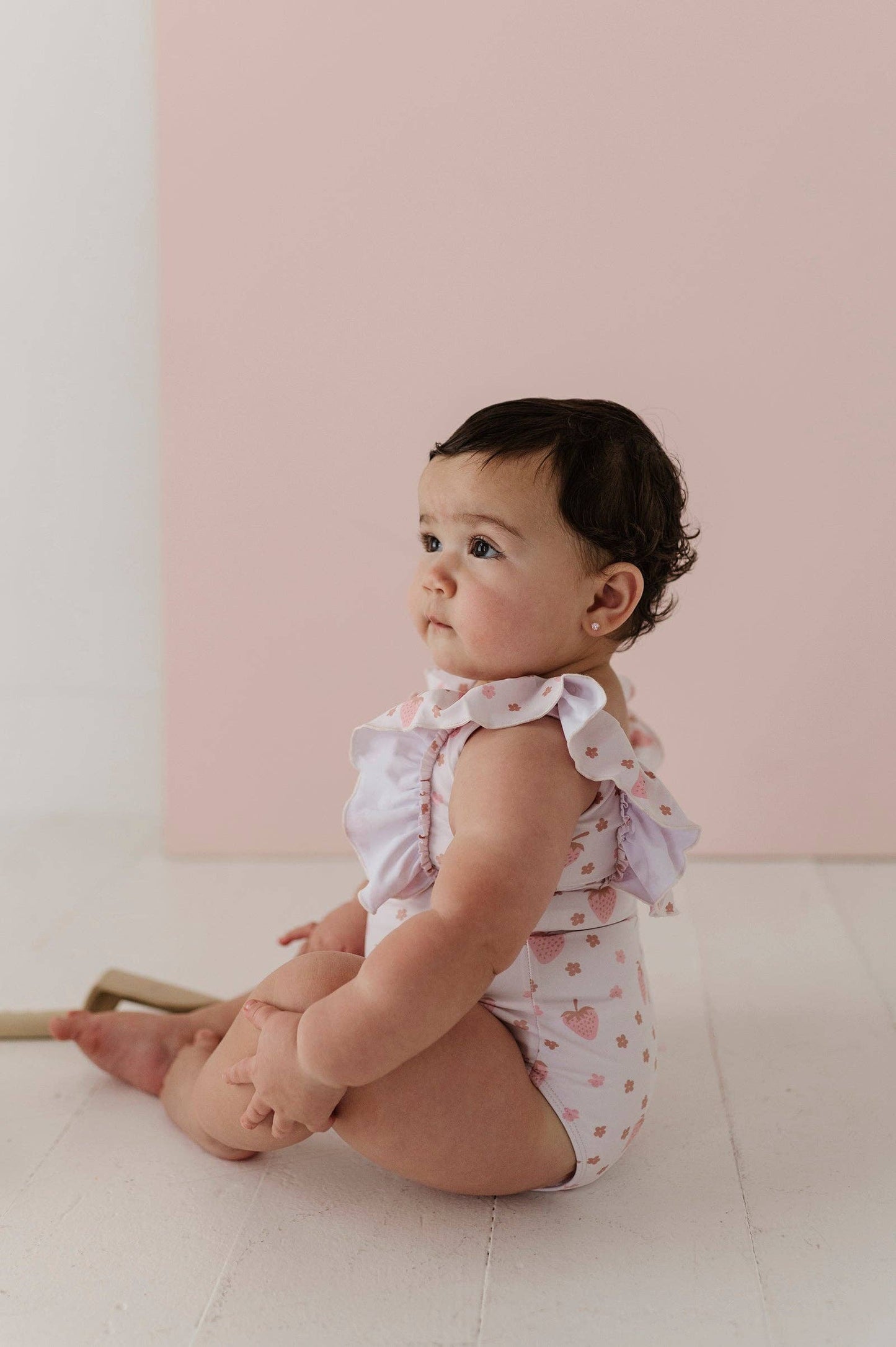 Strawberry Ruffle Sleeve Cross Back Swimsuit