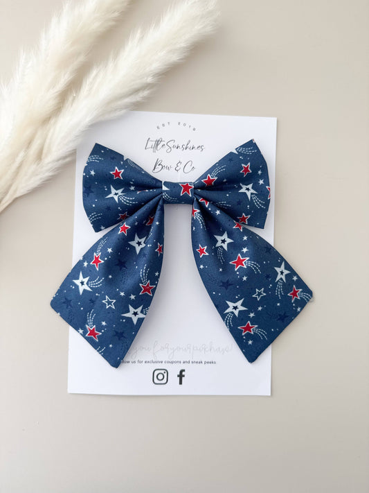 Blue & Red Stars 4th of July  Sailor Hair Bow
