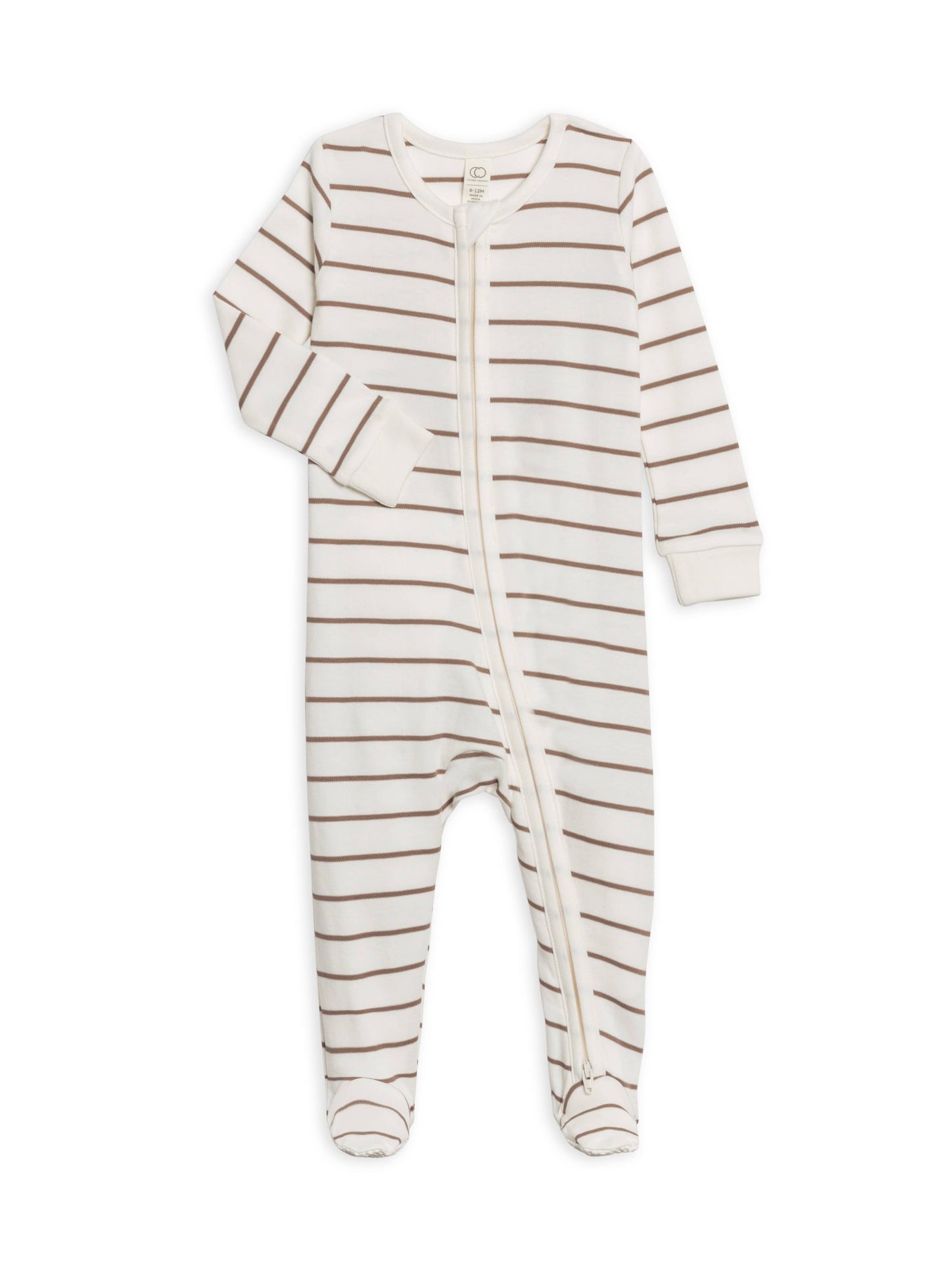 Organic Baby Peyton Footed Sleeper - Kade Stripe / Taupe