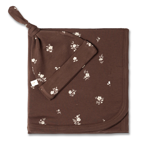Organic Swaddle Blanket & Hat Set - Birch