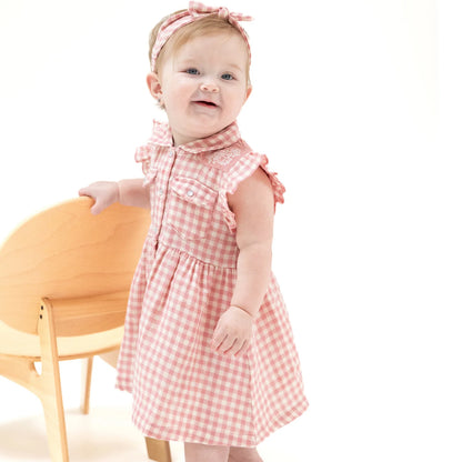 Rose Pink Plaid - Western Pearl Snap Dress