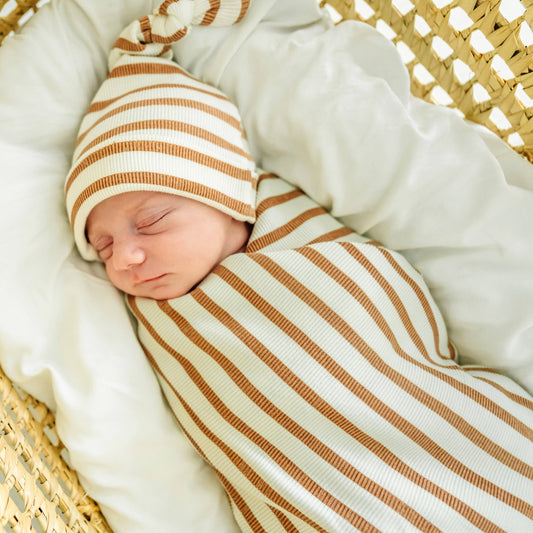 Organic Swaddle Blanket & Hat - Stripes