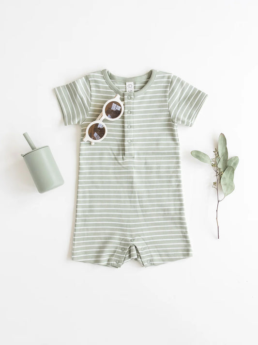 Mason Short Sleeve Romper - Davis Stripe / Mint