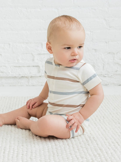 Mason Short Sleeve Romper - Rye Stripe / Mist + Truffle