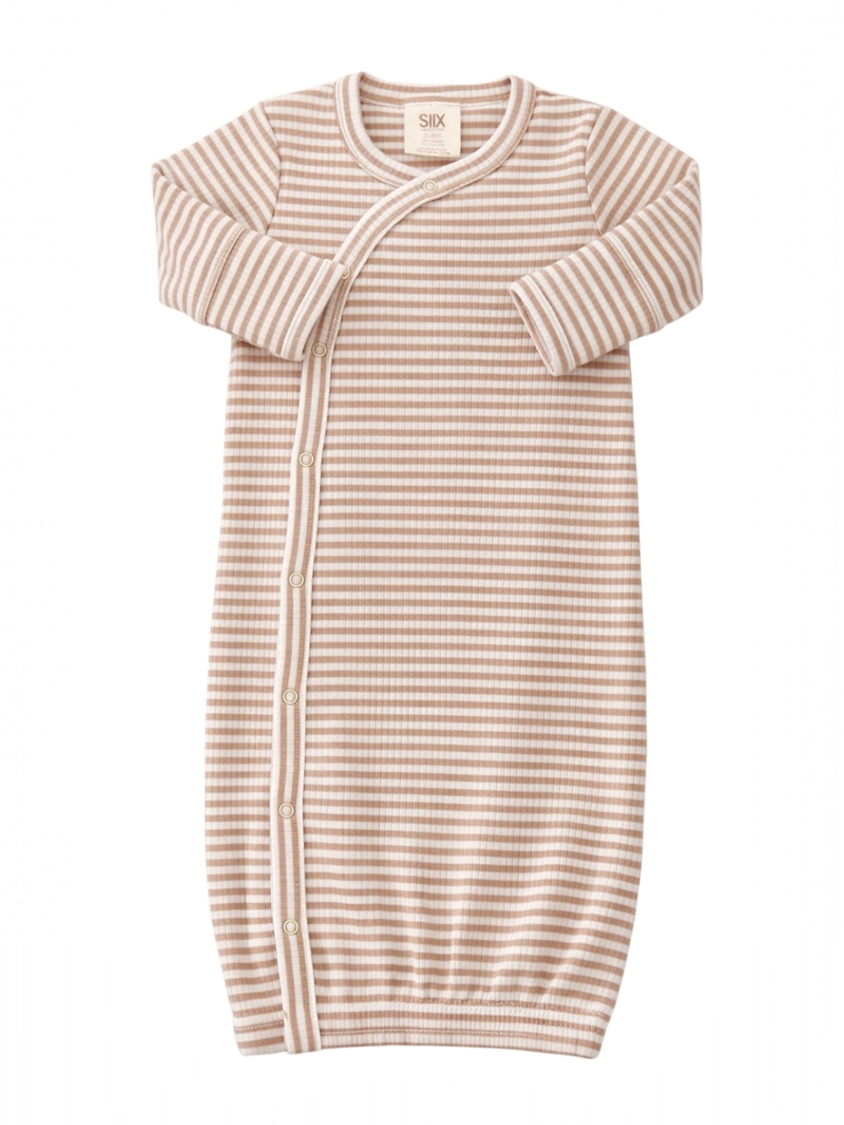 Tan stripe ribbed knotted baby gown - view 2
