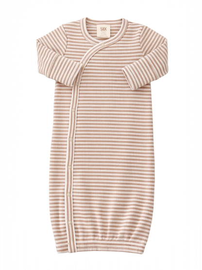 Tan stripe ribbed knotted baby gown - view 2
