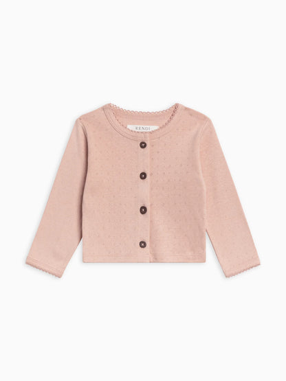 Clara Pointelle Button-Down Cardigan - Ballet