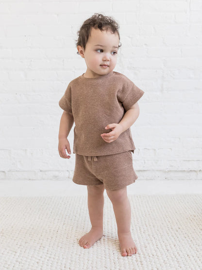 Odell Waffle Tee And Shorts Set - Heather Mocha