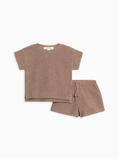 Odell Waffle Tee And Shorts Set - Heather Mocha