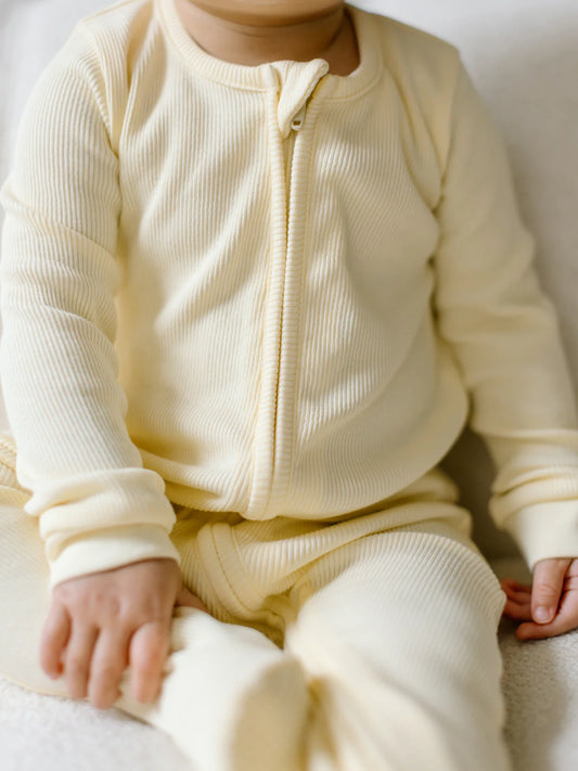Organic Baby Kit Ribbed Footed Sleeper in Butter Yellow