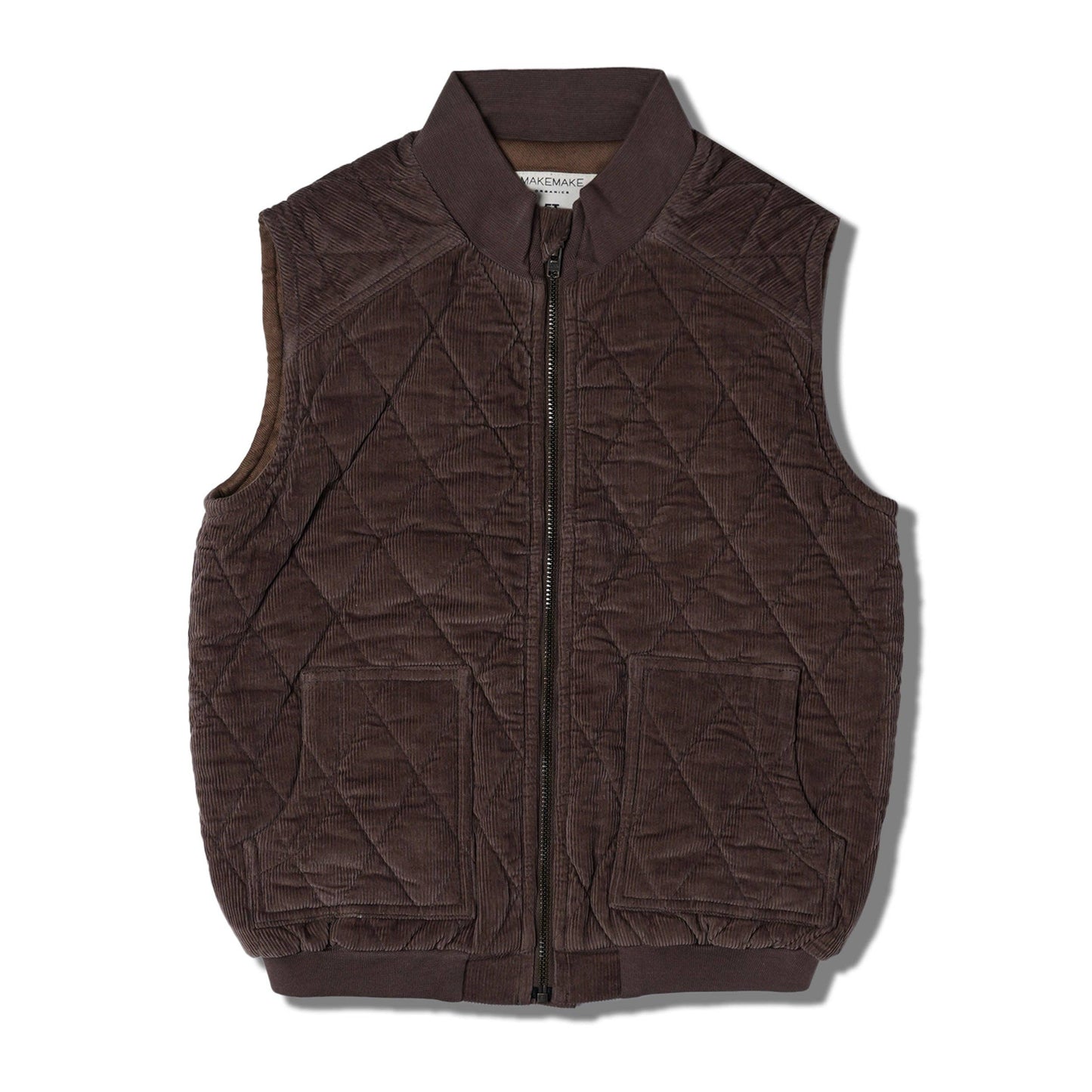 Organic Sleeveless Quilted Corduroy Jacket - Dark Brown