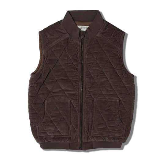Organic Sleeveless Quilted Corduroy Jacket - Dark Brown