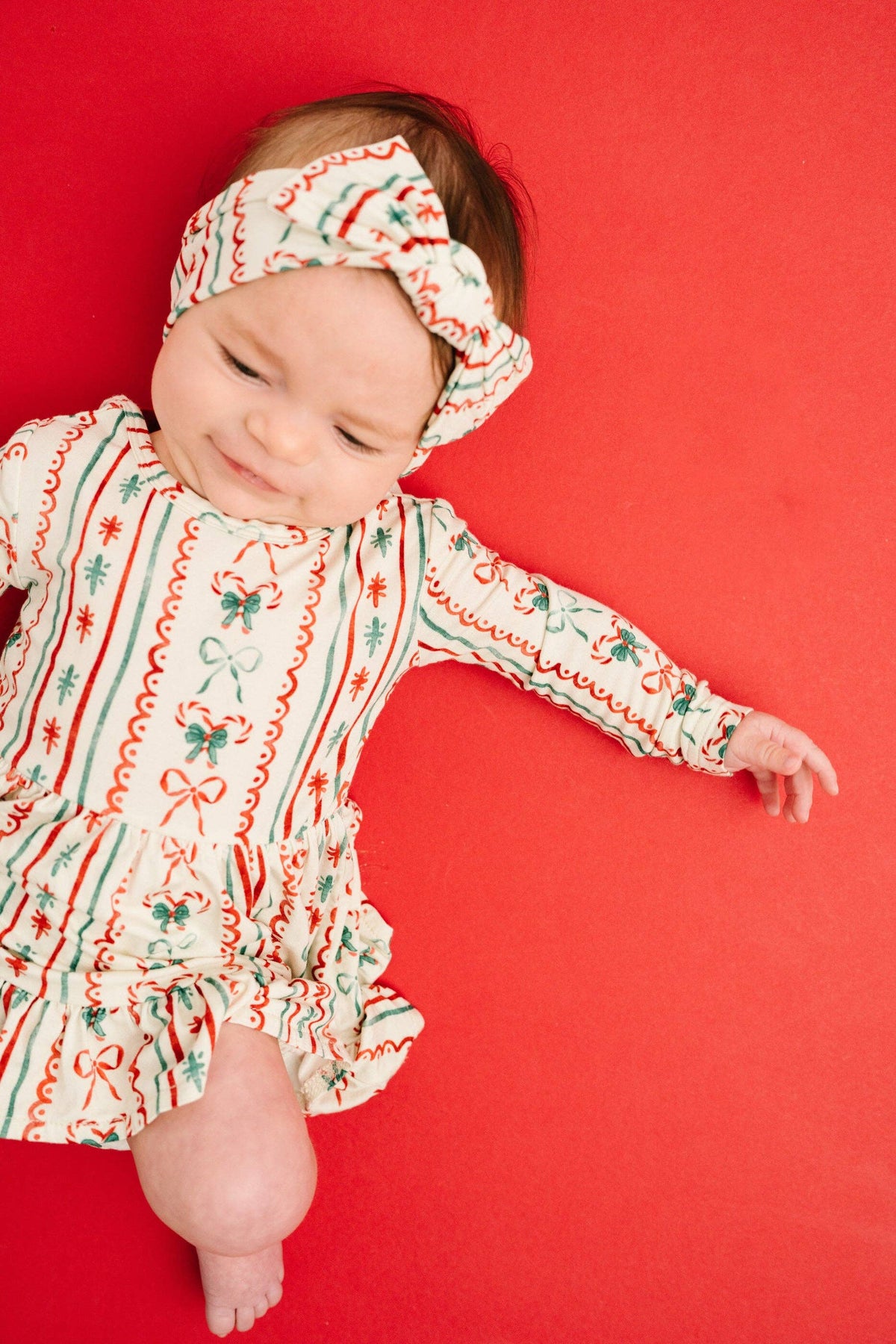 Christmas Dainty Bow Long Sleeve Bodysuit Bamboo Dress
