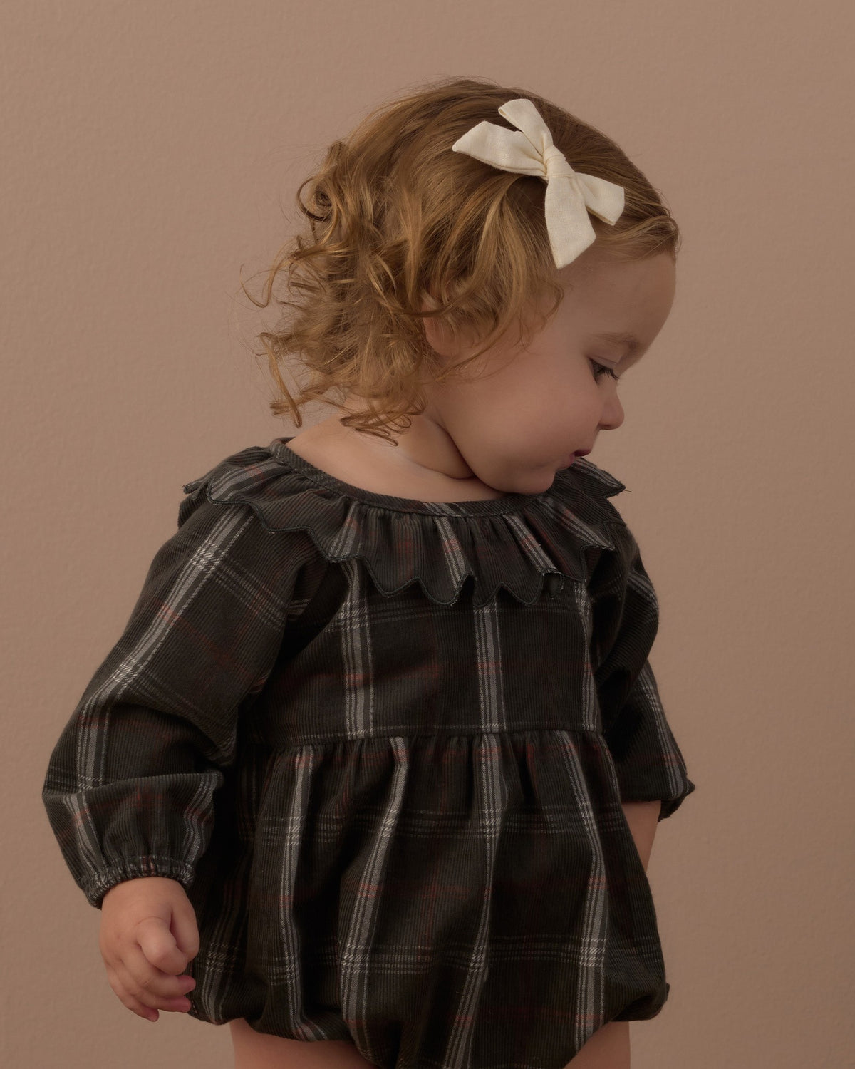 Rylee and Cru Freya Romper in Holiday Plaid on model