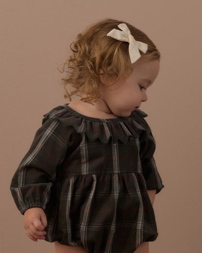 Rylee and Cru Freya Romper in Holiday Plaid on model