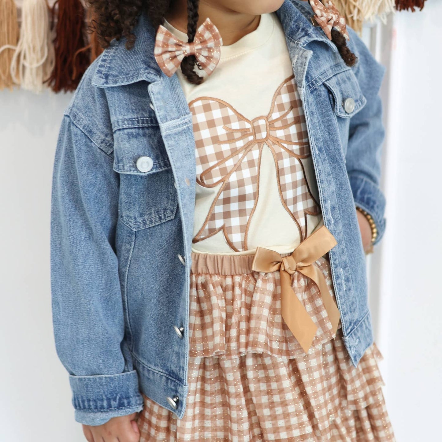 Howdy Gingham Bow Patch Denim Jacket