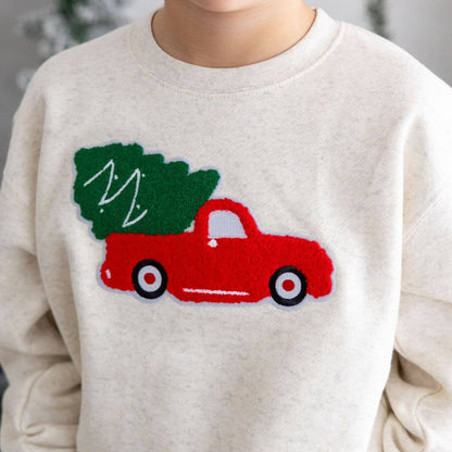 Christmas Truck Patch Sweatshirt - Kids Holiday Sweatshirt