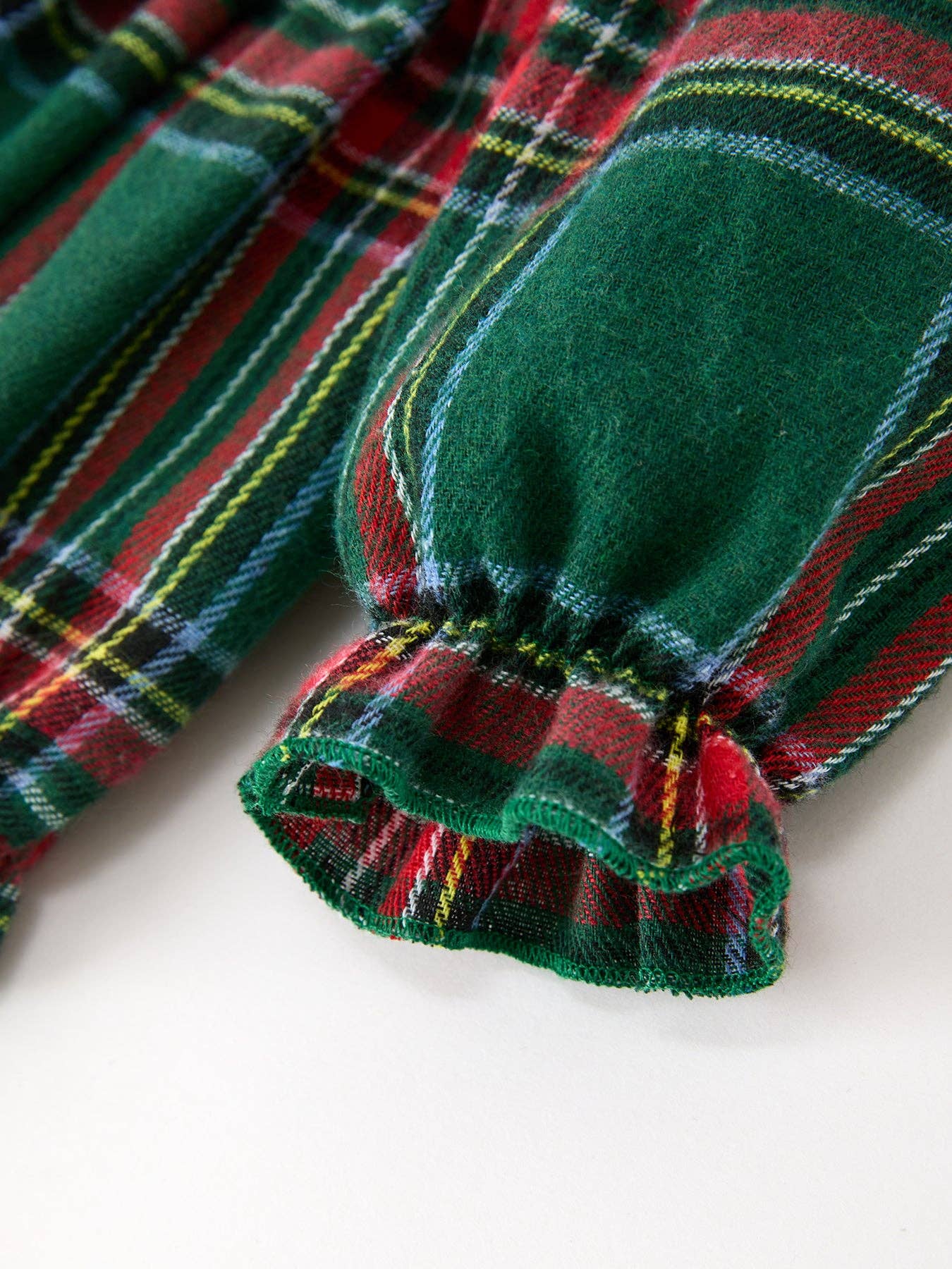 Christmas Plaid Smocked Bubble Romper with Ruffle Detail