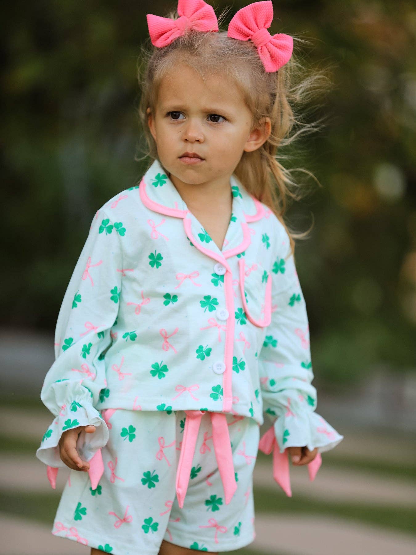 St. Patrick's Day Bow Shamrock Ruffles Pajama Set