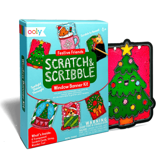 Festive Friends mini Scratch and Scribble window banner kit with the scratched tree panel