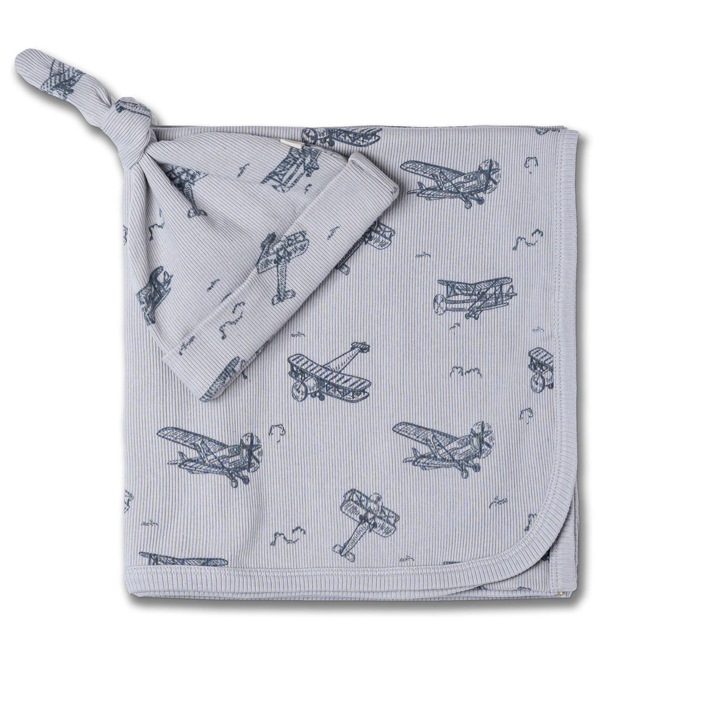 Organic Swaddle Blanket & Hat Set - Airplanes